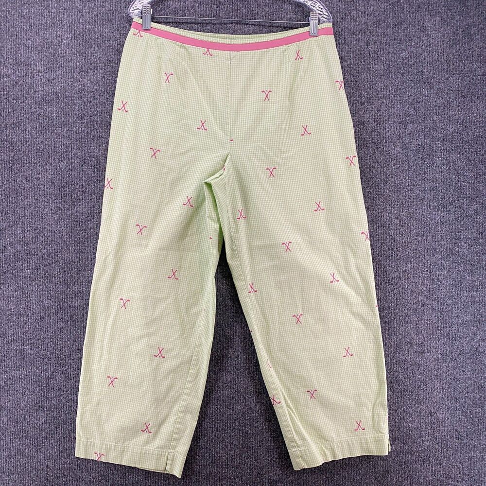 David Brooks Pants‎ Womens 12 Green Check Embroidered High Rise Straight Golf